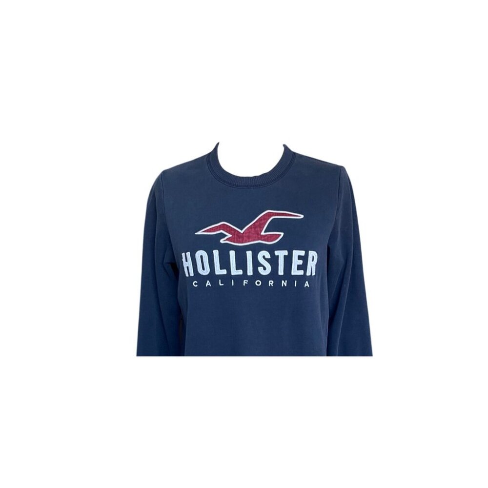 Hollister Womens Y2K Sweatshirt Size XS Logo Crewneck Graphic Spell‎ Out Navy - Picture 3 of 10